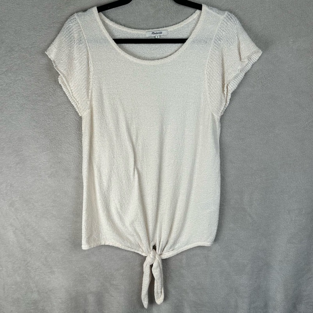 Madewell Sweater Womens Medium Cream Tie Front Lightweight Textured Flutter